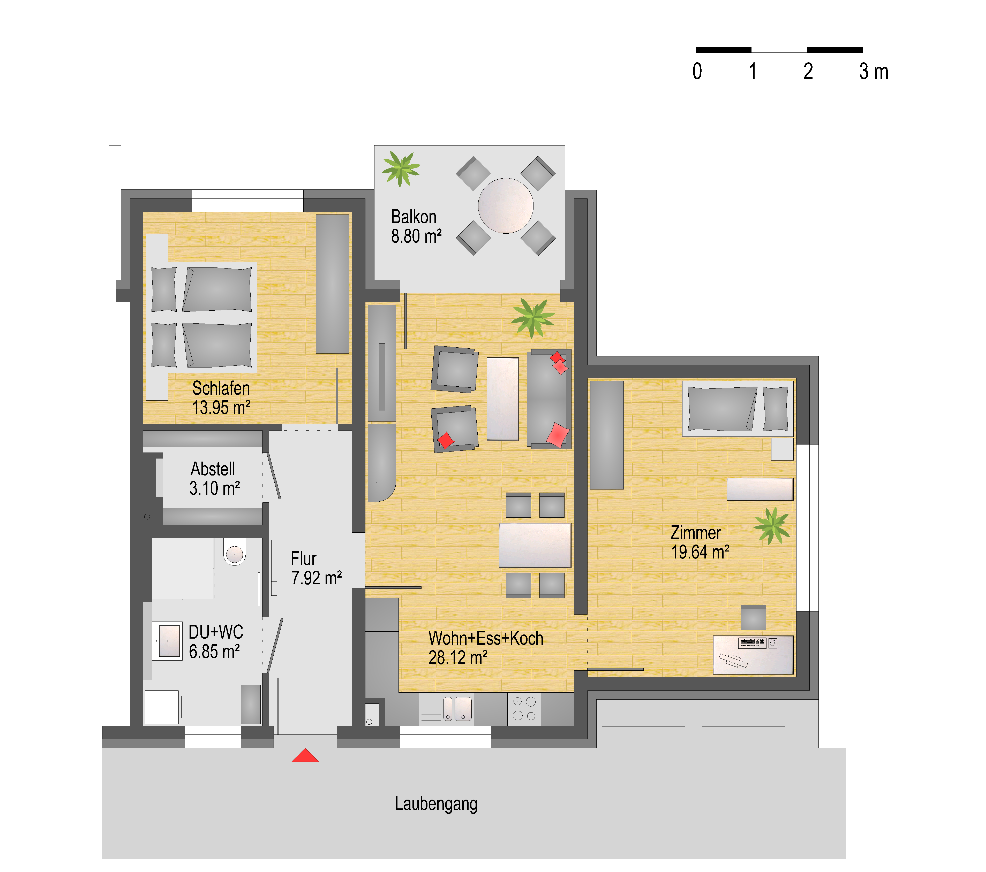 Grundriss 3-Zimmer-Wohnung