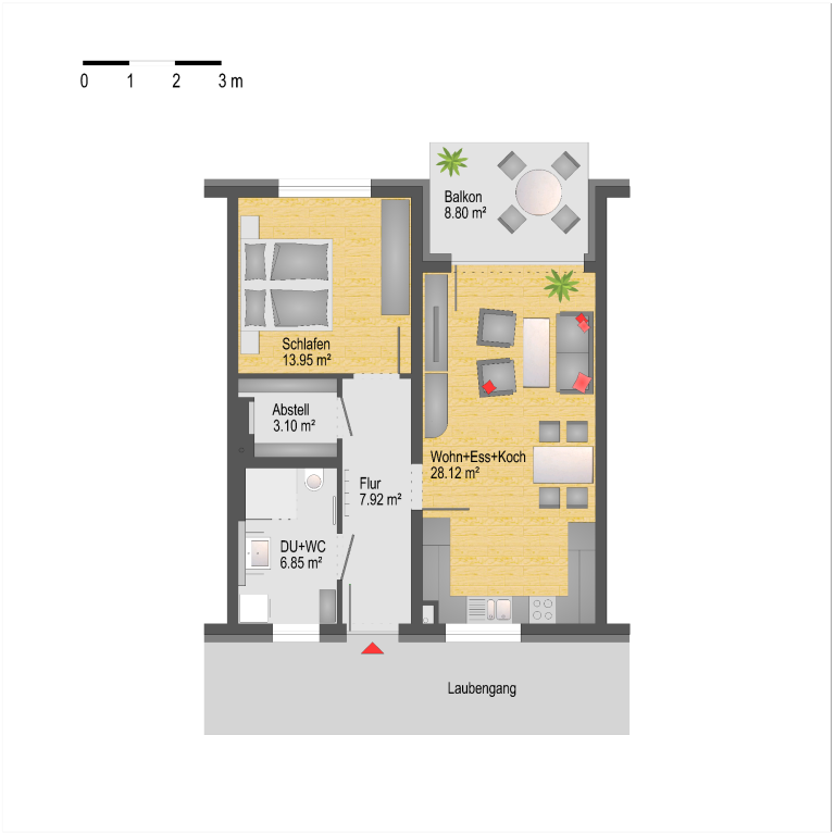 Grundriss 2 Zimmer Wohnung