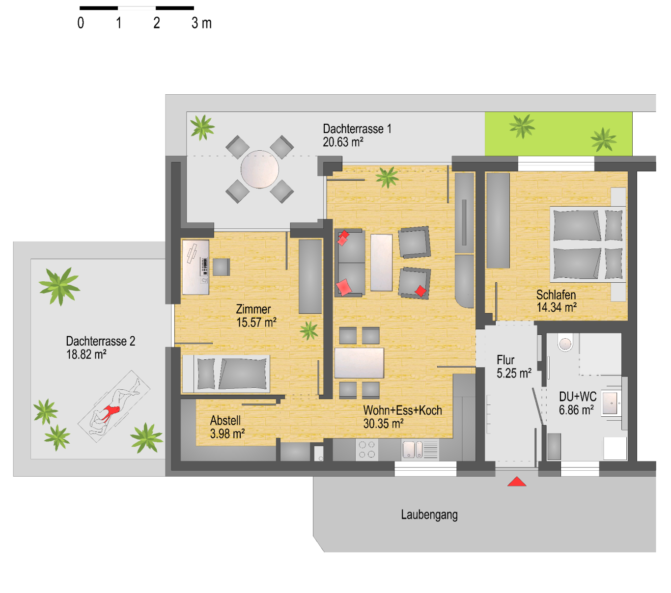 Grundriss 3-Zimmer-Penthouse-Wohnung